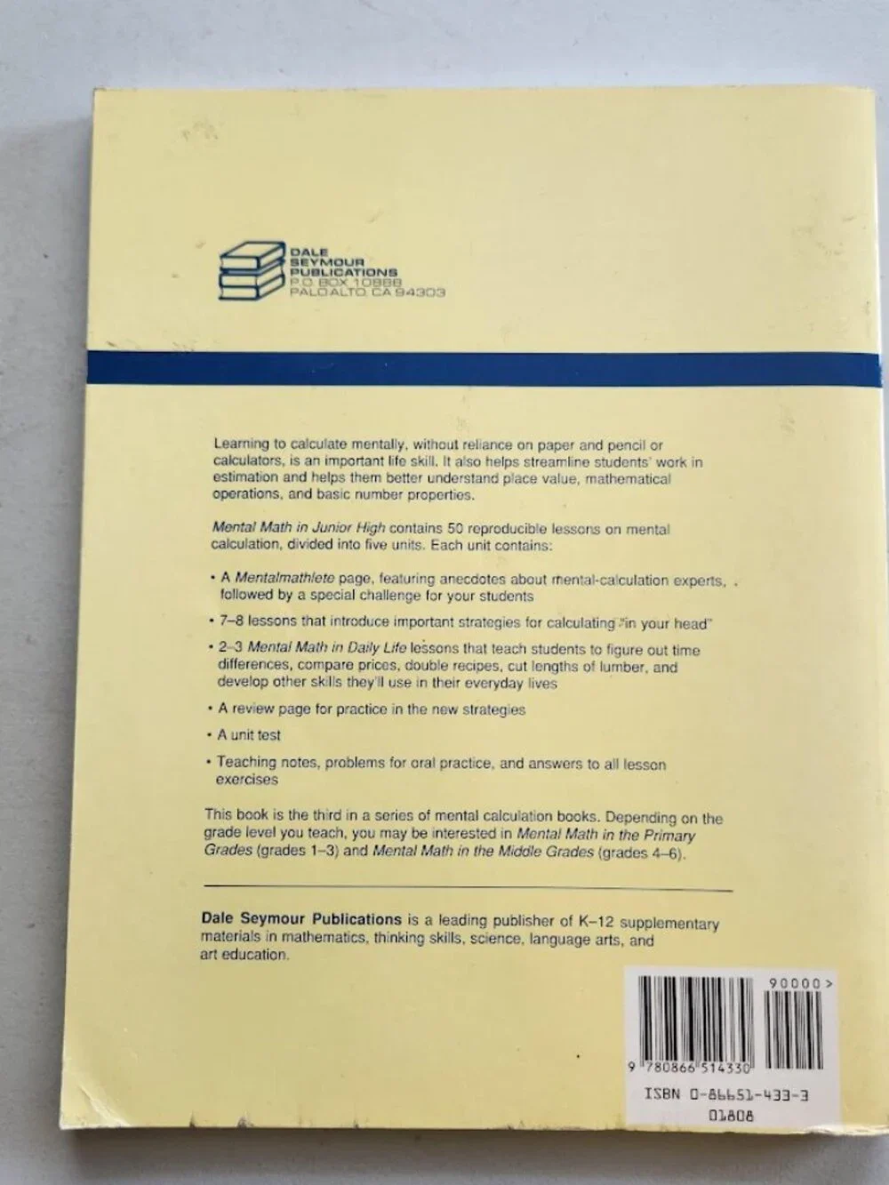 Mental Math in Junior High Workbook Grades 7-9 Paperback Activity Book Mathemati